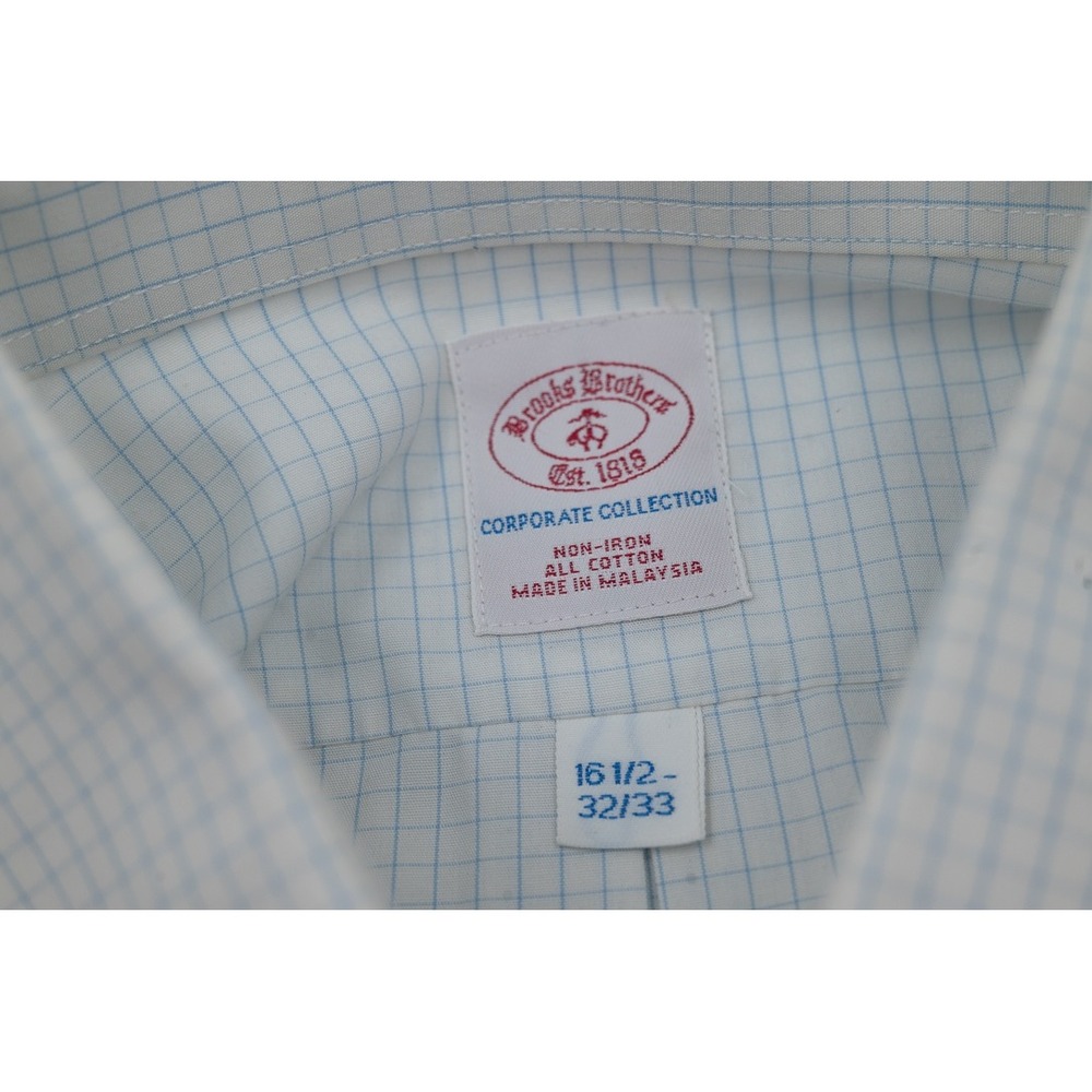 Brooks Brothers Corp UVA Cavaliers Hoos Dress Shirt Blue White Check 16.5x32